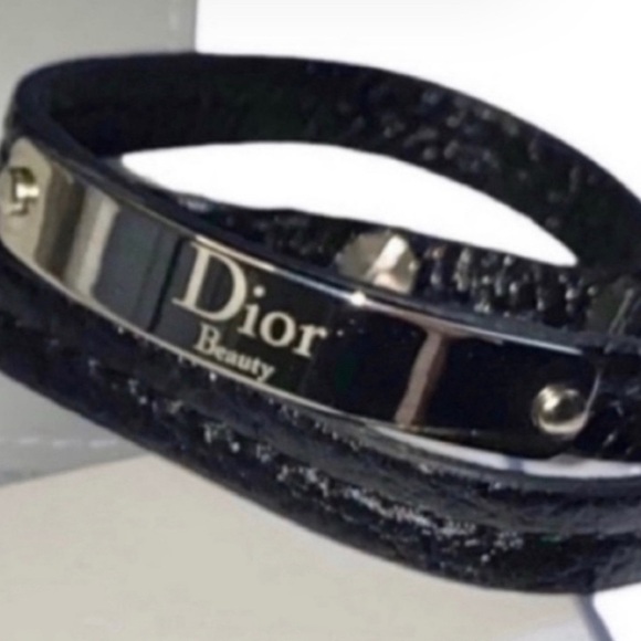 Dior Beauty Black Faux Leather Double Wrap Around Bracelet with Silver - Picture 11 of 11